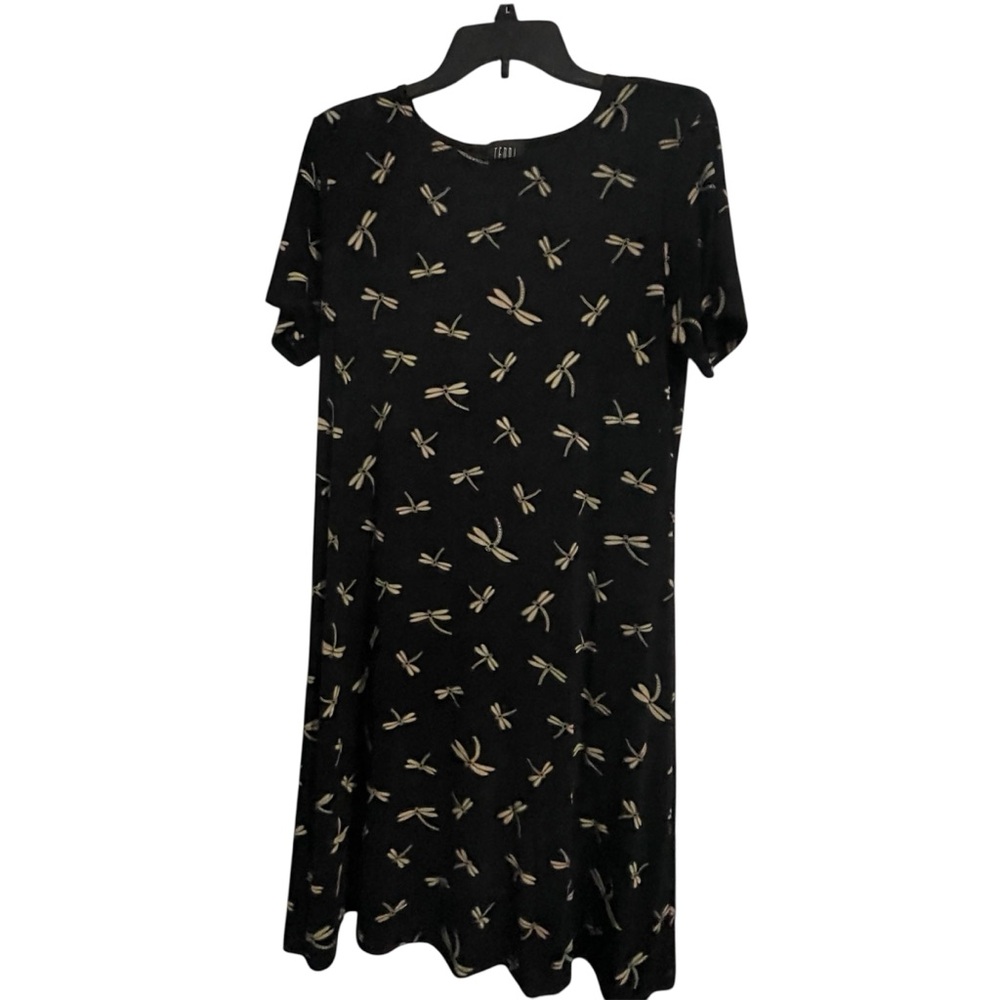 Vintage Teddi Black Dress with Dragonfly Pattern